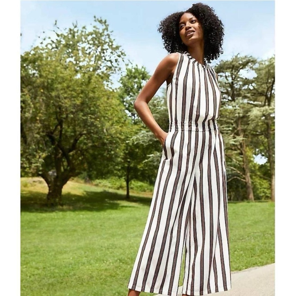 White pinstripe jumpsuit